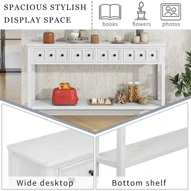 Rustic Entryway Console Table with Drawers and Bottom Shelf