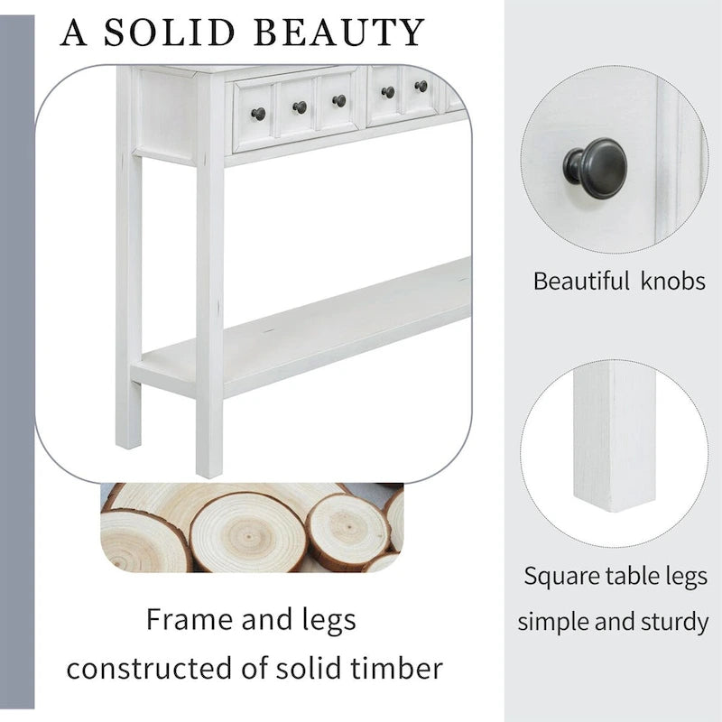 Rustic Entryway Console Table with Drawers and Bottom Shelf