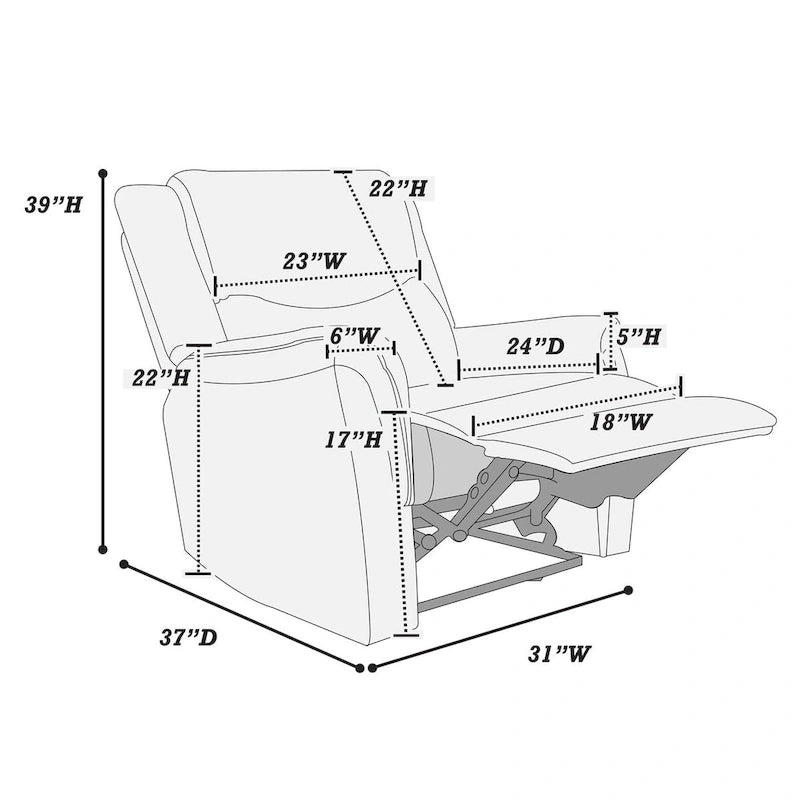 Manual Recliner Chair with Plush Armrests and Headrest