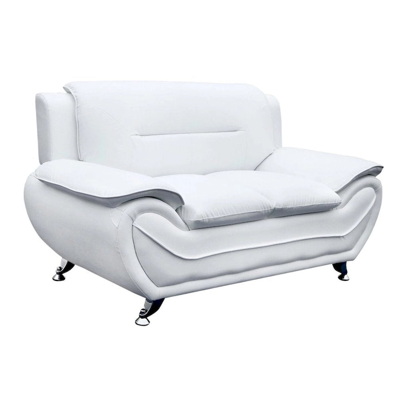 Modern Faux Leather Loveseat with Pillow Top Armrests and Steel Legs