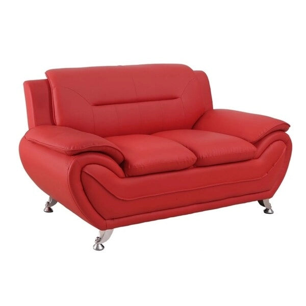 Modern Faux Leather Loveseat with Pillow Top Armrests and Steel Legs
