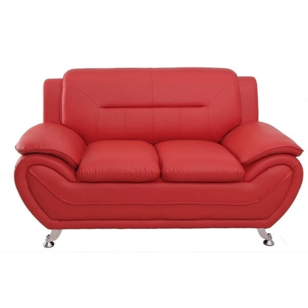 Modern Faux Leather Loveseat with Pillow Top Armrests and Steel Legs