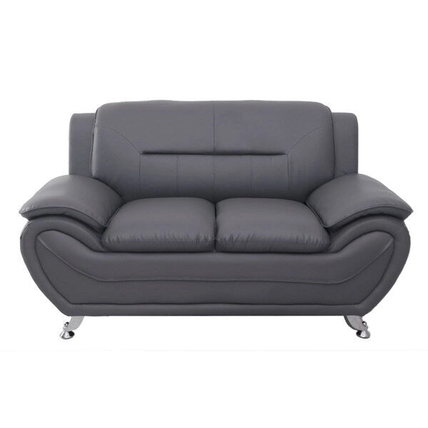 Modern Faux Leather Loveseat with Pillow Top Armrests and Steel Legs