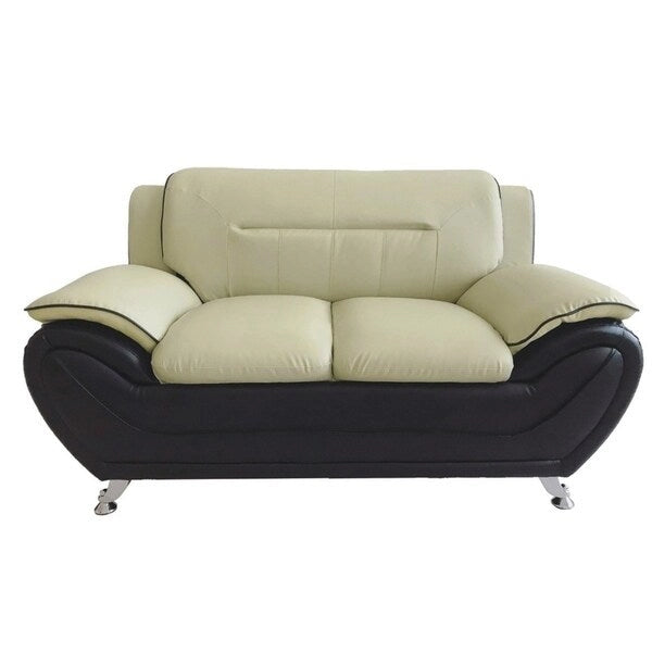 Modern Faux Leather Loveseat with Pillow Top Armrests and Steel Legs
