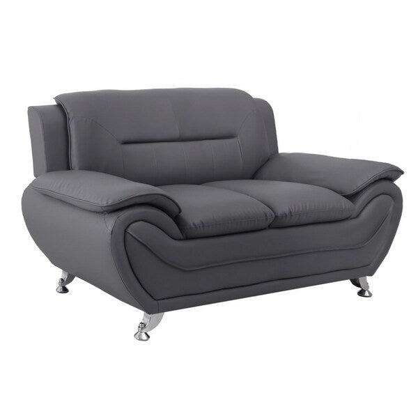 Modern Faux Leather Loveseat with Pillow Top Armrests and Steel Legs