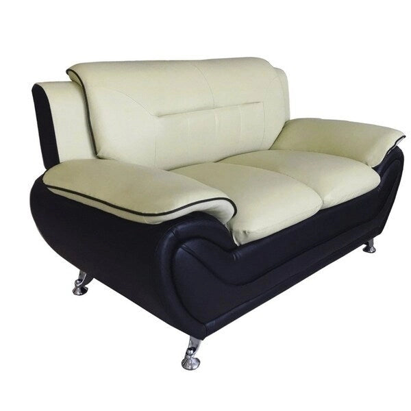 Modern Faux Leather Loveseat with Pillow Top Armrests and Steel Legs