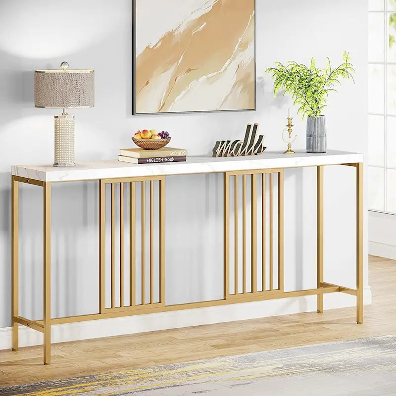 70.9 Inch Sofa Console Table with Open Storage Shelf, Industrial Narrow Extra Long Sofa Tables Entry Table Behind Couch Table