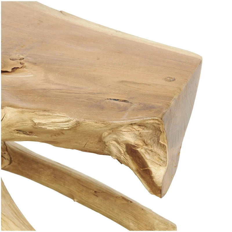 Teak Wood Handmade Live Edge Tree Trunk Console Table, Brown