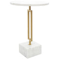 White Marble Round Accent Side Table with Gold Metal Stand, 15.65"x 22.6"H
