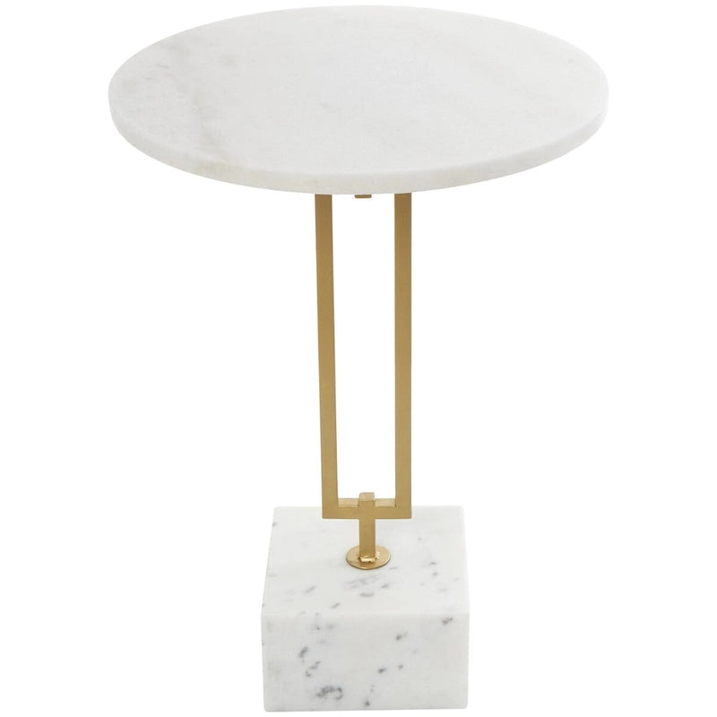 White Marble Round Accent Side Table with Gold Metal Stand, 15.65"x 22.6"H