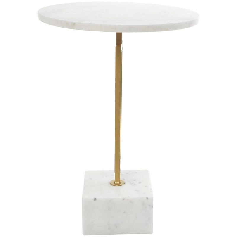 White Marble Round Accent Side Table with Gold Metal Stand, 15.65"x 22.6"H