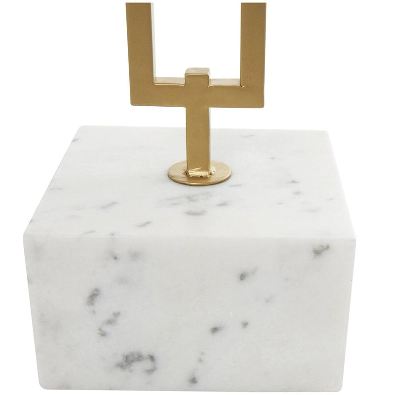 White Marble Round Accent Side Table with Gold Metal Stand, 15.65"x 22.6"H