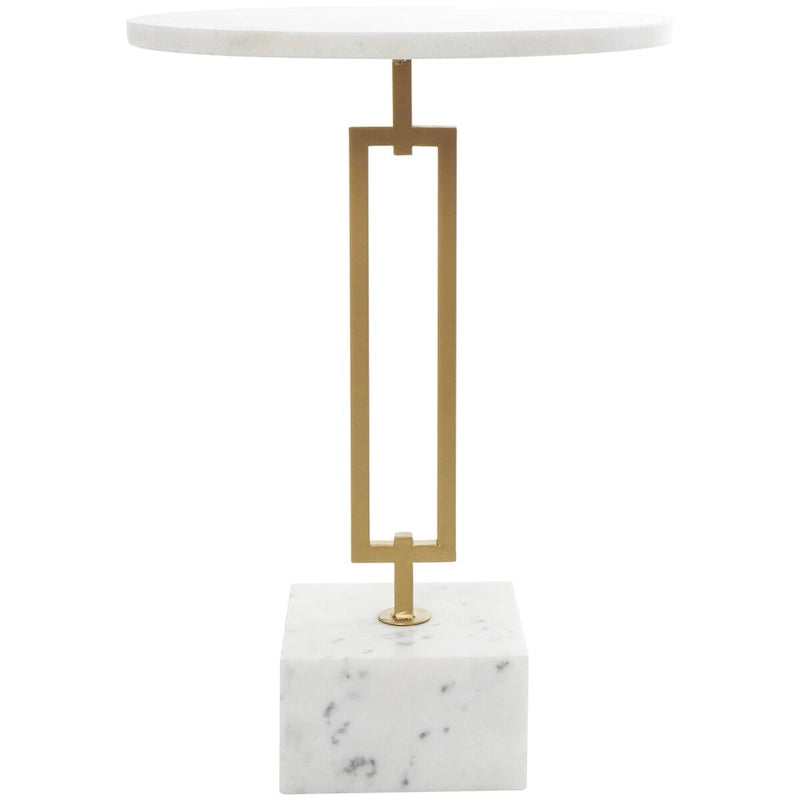 White Marble Round Accent Side Table with Gold Metal Stand, 15.65"x 22.6"H